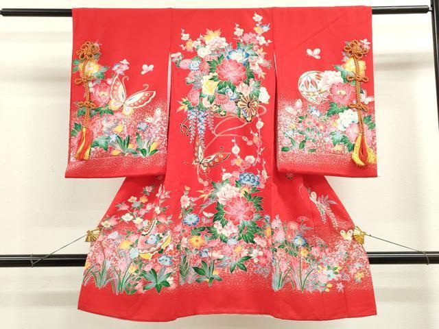 平和屋着物[]お宮参り　女の子　祝着　産着　初着　のしめ　花車　鈴舞蝶花文　金彩　逸品　CAAZ7110ze