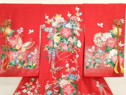 平和屋着物[]お宮参り　女の子　祝着　産着　初着　のしめ　花車　鈴舞蝶花文　金彩　逸品　CAAZ7110ze