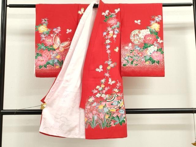 平和屋着物[]お宮参り　女の子　祝着　産着　初着　のしめ　花車　鈴舞蝶花文　金彩　逸品　CAAZ7110ze