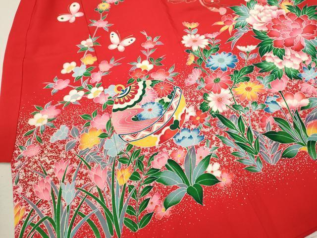 平和屋着物[]お宮参り　女の子　祝着　産着　初着　のしめ　花車　鈴舞蝶花文　金彩　逸品　CAAZ7110ze