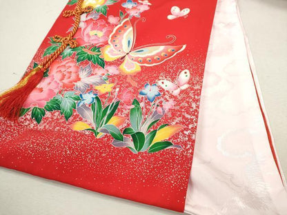 平和屋着物[]お宮参り　女の子　祝着　産着　初着　のしめ　花車　鈴舞蝶花文　金彩　逸品　CAAZ7110ze