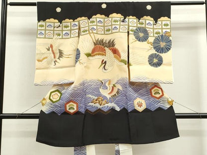 平和屋着物[]中国三大刺繍　相良刺繍　お宮参り　男の子　祝着　産着　初着　のしめ　飛鶴立波吉祥松文　金銀彩　逸品　CAAZ7113ze
