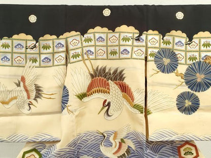 平和屋着物[]中国三大刺繍　相良刺繍　お宮参り　男の子　祝着　産着　初着　のしめ　飛鶴立波吉祥松文　金銀彩　逸品　CAAZ7113ze