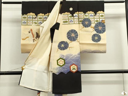 平和屋着物[]中国三大刺繍　相良刺繍　お宮参り　男の子　祝着　産着　初着　のしめ　飛鶴立波吉祥松文　金銀彩　逸品　CAAZ7113ze