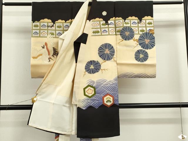 平和屋着物[]中国三大刺繍　相良刺繍　お宮参り　男の子　祝着　産着　初着　のしめ　飛鶴立波吉祥松文　金銀彩　逸品　CAAZ7113ze