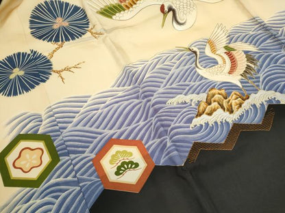 平和屋着物[]中国三大刺繍　相良刺繍　お宮参り　男の子　祝着　産着　初着　のしめ　飛鶴立波吉祥松文　金銀彩　逸品　CAAZ7113ze