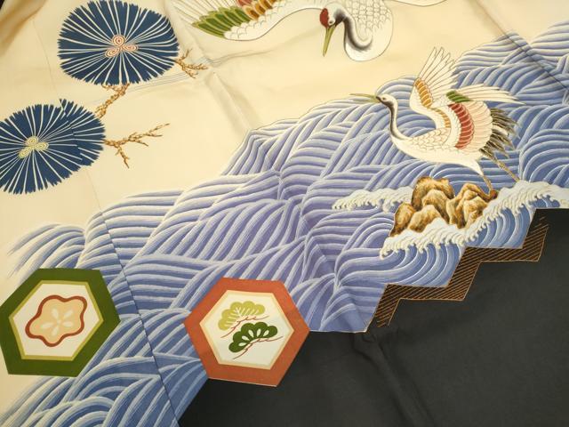 平和屋着物[]中国三大刺繍　相良刺繍　お宮参り　男の子　祝着　産着　初着　のしめ　飛鶴立波吉祥松文　金銀彩　逸品　CAAZ7113ze