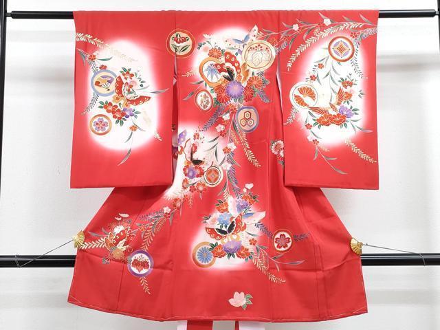 平和屋着物[]お宮参り　女の子　祝着　産着　初着　のしめ　舞蝶吉祥花文　暈し染め　金彩　逸品　CAAZ7114ze