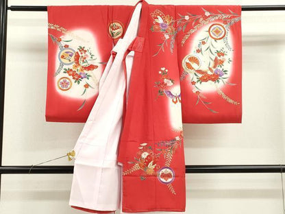 平和屋着物[]お宮参り　女の子　祝着　産着　初着　のしめ　舞蝶吉祥花文　暈し染め　金彩　逸品　CAAZ7114ze