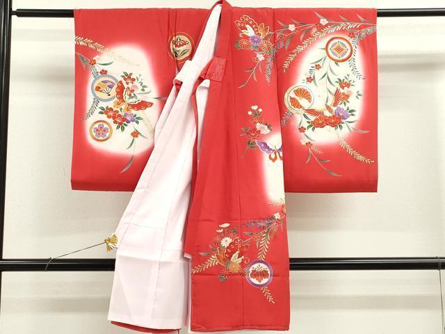 平和屋着物[]お宮参り　女の子　祝着　産着　初着　のしめ　舞蝶吉祥花文　暈し染め　金彩　逸品　CAAZ7114ze