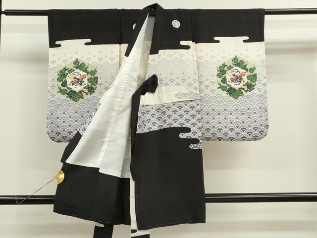 平和屋着物[]七五三　男の子　祝着・長襦袢セット　駒刺繍　兜　宝尽くし松文　金糸　逸品　CAAZ7115ze