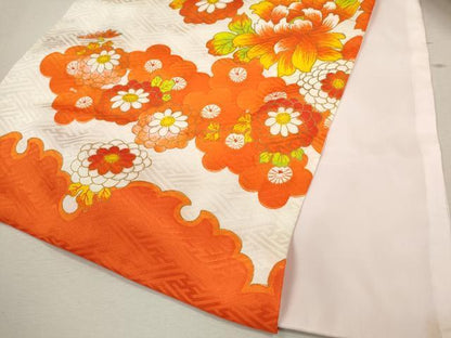平和屋着物[]七五三　女の子　３歳　祝着　三つ身　長襦袢セット　刺繍　扇面飛鶴草花文　金彩　逸品　CAAZ7116ze