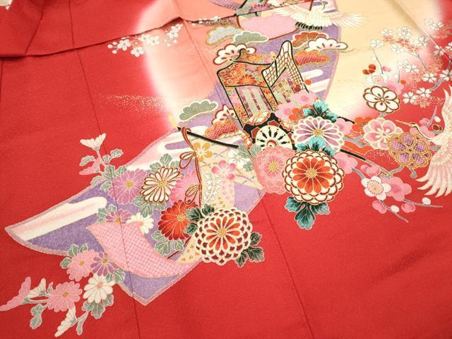 平和屋着物[]七五三　女の子　３歳　祝着　三つ身　御所車飛鶴枝花文　暈し染め　金彩　逸品　CAAZ7117ze