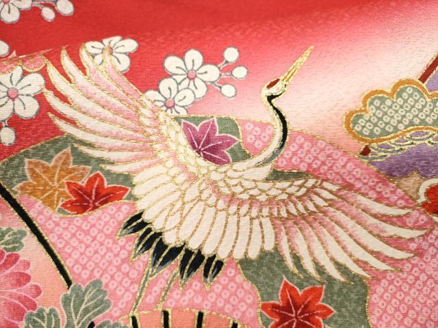 平和屋着物[]七五三　女の子　３歳　祝着　三つ身　御所車飛鶴枝花文　暈し染め　金彩　逸品　CAAZ7117ze