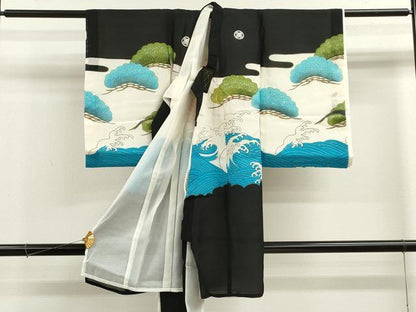 平和屋着物＊夏物 お宮参り 男の子 祝着 産着 初着 のしめ 絽 刺繍 鷹 立波松文 金彩 逸品 CAAZ7124ze