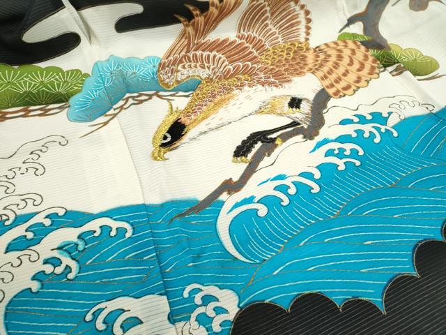 平和屋着物＊夏物 お宮参り 男の子 祝着 産着 初着 のしめ 絽 刺繍 鷹 立波松文 金彩 逸品 CAAZ7124ze