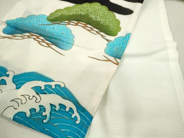 平和屋着物＊夏物 お宮参り 男の子 祝着 産着 初着 のしめ 絽 刺繍 鷹 立波松文 金彩 逸品 CAAZ7124ze