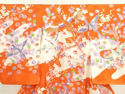 平和屋着物[]お宮参り　女の子　祝着　産着　初着　のしめ　駒刺繍　花鳥文　金彩　洗える着物　CAAZ7125ze