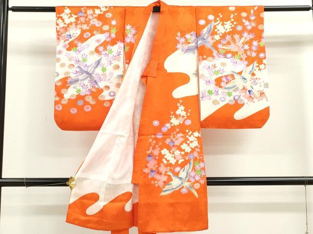 平和屋着物[]お宮参り　女の子　祝着　産着　初着　のしめ　駒刺繍　花鳥文　金彩　洗える着物　CAAZ7125ze