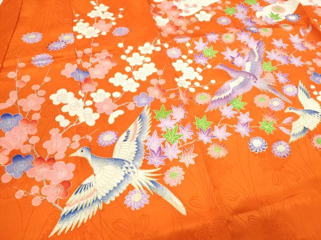 平和屋着物[]お宮参り　女の子　祝着　産着　初着　のしめ　駒刺繍　花鳥文　金彩　洗える着物　CAAZ7125ze