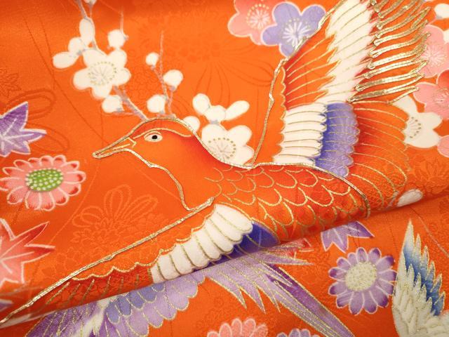 平和屋着物[]お宮参り　女の子　祝着　産着　初着　のしめ　駒刺繍　花鳥文　金彩　洗える着物　CAAZ7125ze
