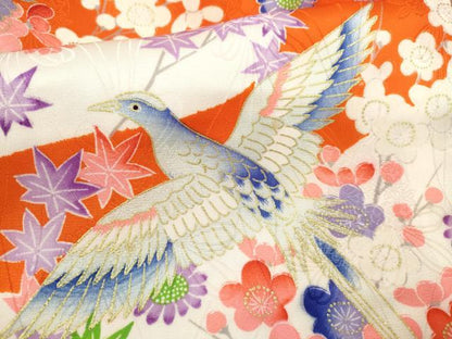平和屋着物[]お宮参り　女の子　祝着　産着　初着　のしめ　駒刺繍　花鳥文　金彩　洗える着物　CAAZ7125ze
