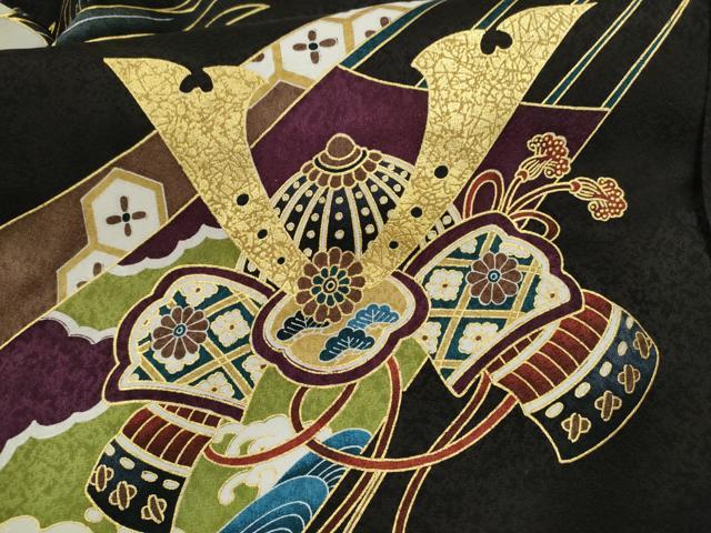平和屋着物[]お宮参り　男の子　祝着　産着　初着　のしめ　鷹　兜　吉祥草花文　黒地　金彩　逸品　CAAZ7126ze