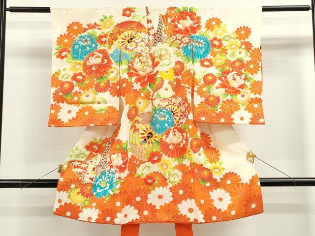 平和屋着物[]お宮参り　女の子　祝着　産着　初着　のしめ　駒刺繍　折り鶴　片輪車花文　金彩　逸品　CAAZ7128ze