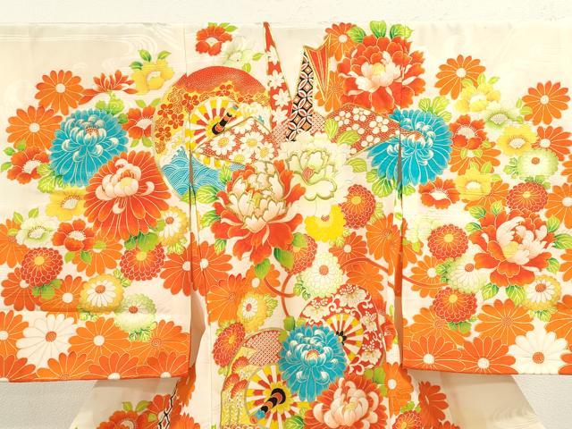 平和屋着物[]お宮参り　女の子　祝着　産着　初着　のしめ　駒刺繍　折り鶴　片輪車花文　金彩　逸品　CAAZ7128ze