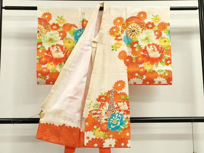 平和屋着物[]お宮参り　女の子　祝着　産着　初着　のしめ　駒刺繍　折り鶴　片輪車花文　金彩　逸品　CAAZ7128ze