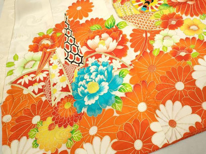 平和屋着物[]お宮参り　女の子　祝着　産着　初着　のしめ　駒刺繍　折り鶴　片輪車花文　金彩　逸品　CAAZ7128ze