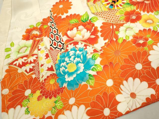 平和屋着物[]お宮参り　女の子　祝着　産着　初着　のしめ　駒刺繍　折り鶴　片輪車花文　金彩　逸品　CAAZ7128ze