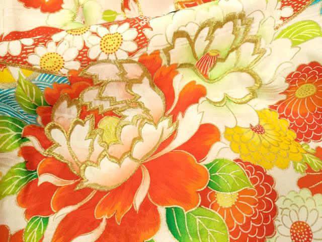平和屋着物[]お宮参り　女の子　祝着　産着　初着　のしめ　駒刺繍　折り鶴　片輪車花文　金彩　逸品　CAAZ7128ze