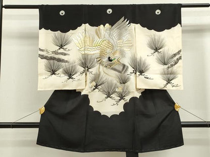 平和屋着物[]お宮参り　男の子　祝着　産着　初着　のしめ　手描き　鷹　松文　金銀糸　逸品　CAAZ7129ze