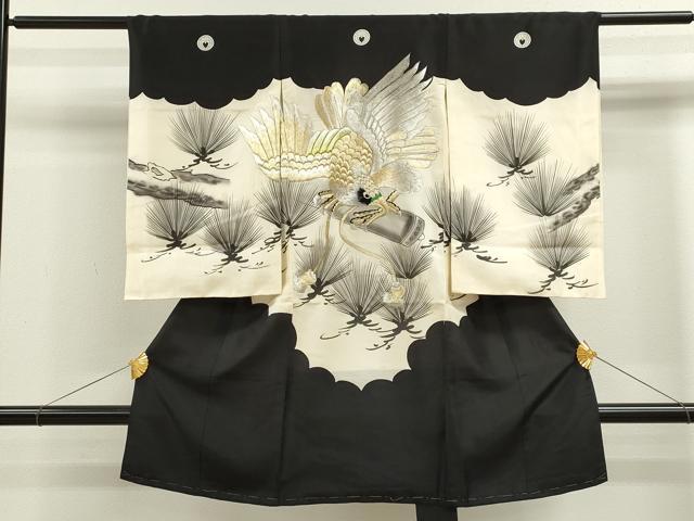 平和屋着物[]お宮参り　男の子　祝着　産着　初着　のしめ　手描き　鷹　松文　金銀糸　逸品　CAAZ7129ze