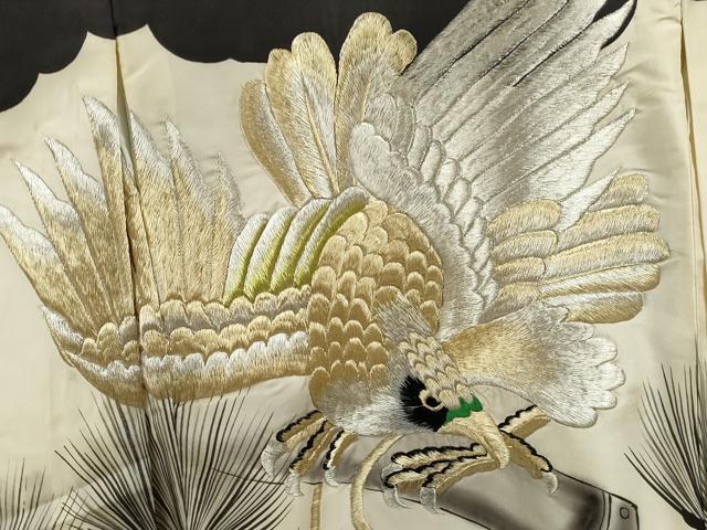 平和屋着物[]お宮参り　男の子　祝着　産着　初着　のしめ　手描き　鷹　松文　金銀糸　逸品　CAAZ7129ze