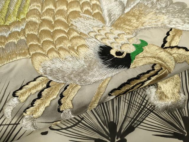 平和屋着物[]お宮参り　男の子　祝着　産着　初着　のしめ　手描き　鷹　松文　金銀糸　逸品　CAAZ7129ze