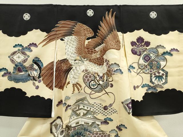 平和屋着物[]お宮参り　男の子　祝着　産着　初着　のしめ　鷹　宝尽くし風景文　金彩　逸品　CAAZ7131ze