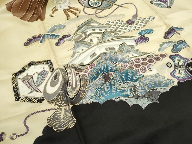 平和屋着物[]お宮参り　男の子　祝着　産着　初着　のしめ　鷹　宝尽くし風景文　金彩　逸品　CAAZ7131ze