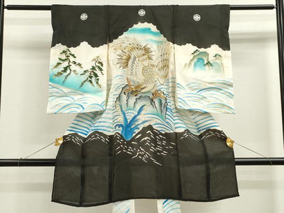 平和屋着物＊夏物 お宮参り 男の子 祝着 産着 初着 のしめ 絽 駒刺繍 鷹 立波松文 金彩 逸品 CAAZ7132ze