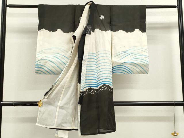 平和屋着物＊夏物 お宮参り 男の子 祝着 産着 初着 のしめ 絽 駒刺繍 鷹 立波松文 金彩 逸品 CAAZ7132ze