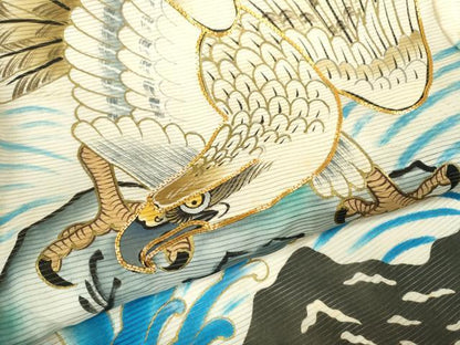 平和屋着物＊夏物 お宮参り 男の子 祝着 産着 初着 のしめ 絽 駒刺繍 鷹 立波松文 金彩 逸品 CAAZ7132ze