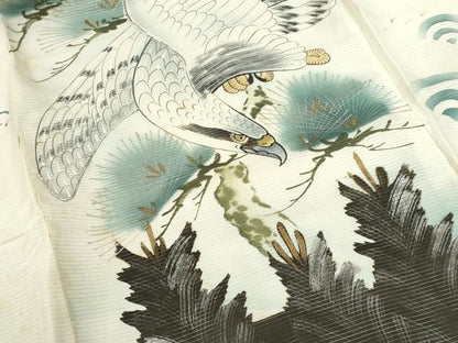 平和屋着物＊夏物 お宮参り 男の子 祝着 産着 初着 のしめ 絽 手描き 駒刺繍 鷹 松 金銀彩 逸品 CAAZ7133ze