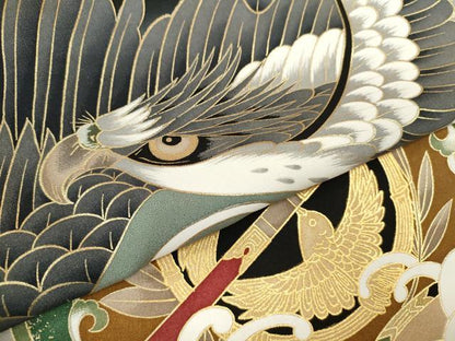 平和屋着物[]お宮参り　男の子　祝着　産着　初着　のしめ　鷹　立波吉祥文　暈し染め　黒地　金銀彩　逸品　CAAZ7134ze