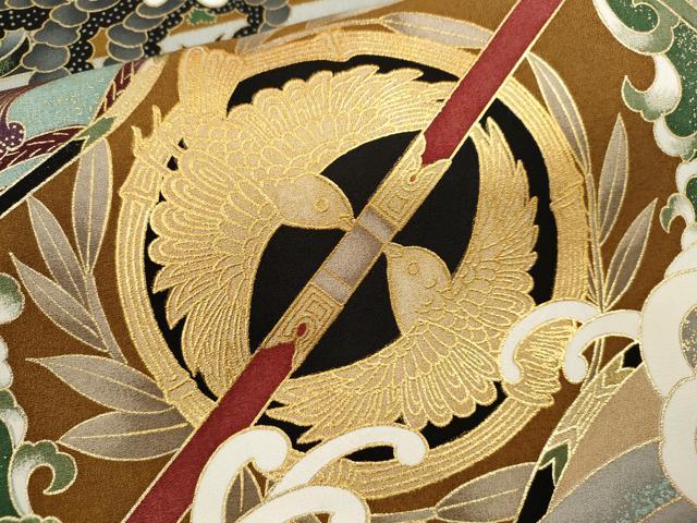 平和屋着物[]お宮参り　男の子　祝着　産着　初着　のしめ　鷹　立波吉祥文　暈し染め　黒地　金銀彩　逸品　CAAZ7134ze