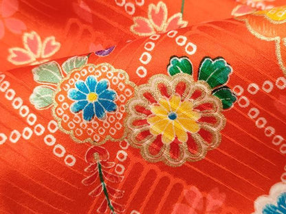 平和屋着物[]七五三　女の子　３歳　祝着　三つ身　被布セット　 網目舞蝶草花文　金彩　逸品　CAAZ7135ze
