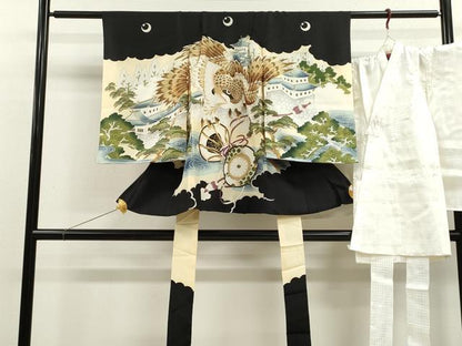 平和屋着物[]七五三　男の子　祝着・長襦袢セット　鷹　風景松文　金彩　逸品　CAAZ7141ze