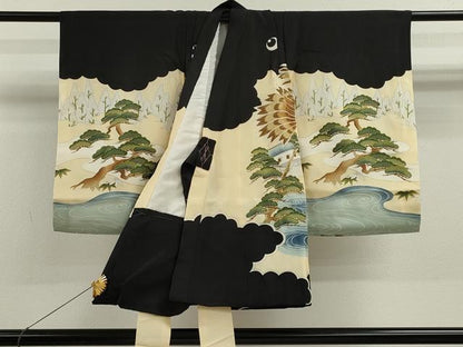 平和屋着物[]七五三　男の子　祝着・長襦袢セット　鷹　風景松文　金彩　逸品　CAAZ7141ze