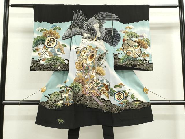 平和屋着物[]お宮参り　男の子　祝着　産着　初着　のしめ　鷹　吉祥立波文　暈し染め　金彩　逸品　CAAZ7142ze