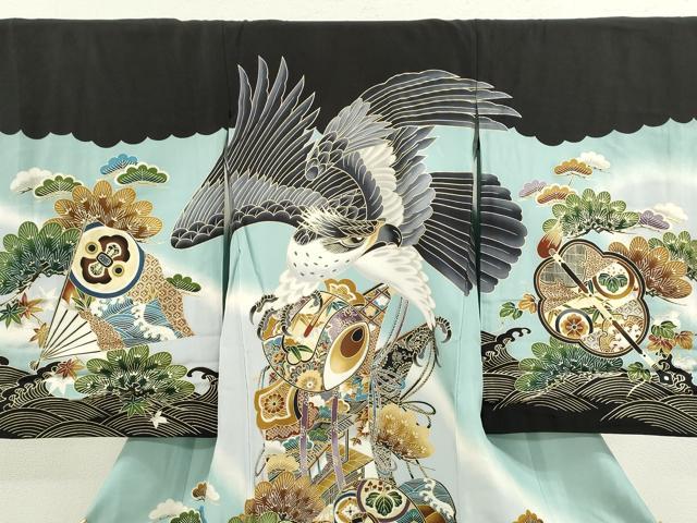 平和屋着物[]お宮参り　男の子　祝着　産着　初着　のしめ　鷹　吉祥立波文　暈し染め　金彩　逸品　CAAZ7142ze